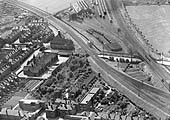 Another 1934 aerial photograph of the southern approaches to Leamington with the Warwick and Napton Canal passes under both the LMS and GWR lines