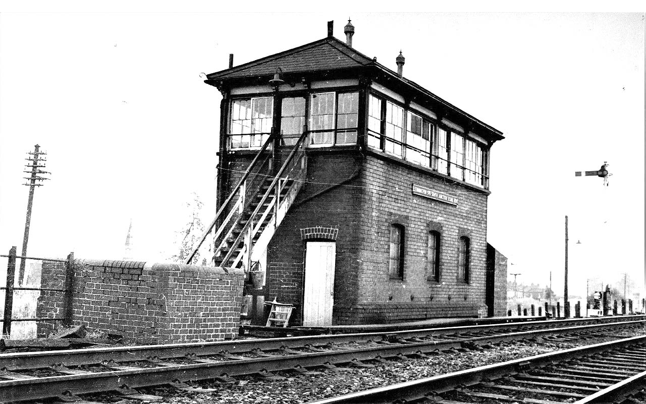 A post 1961 external view of Leamington South Junction Signal Box showing the coal bunker to the left