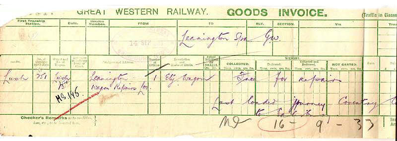 A scan of an original Goods consignment notice from 1933 for the return of an empty PO wagon