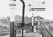 View of the water crane located at the London end of Leamington station's up platform in July 1966