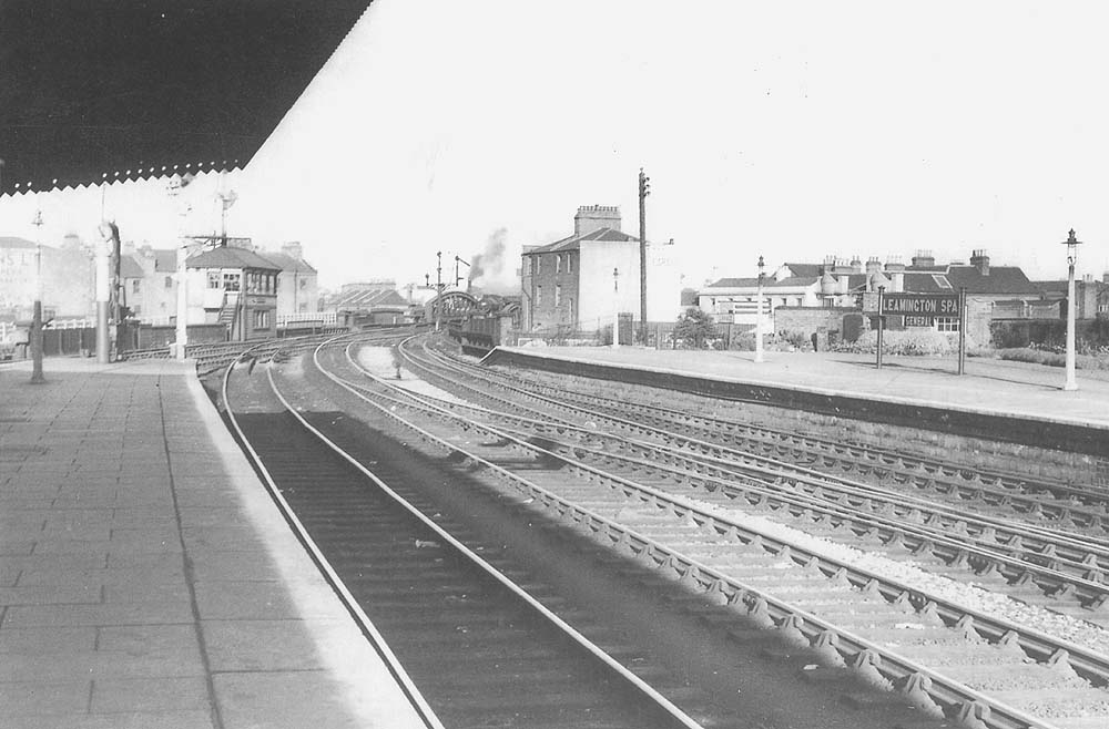 Looking south towards Banbury with Leamington South signal Box in the middle distance circa 1952