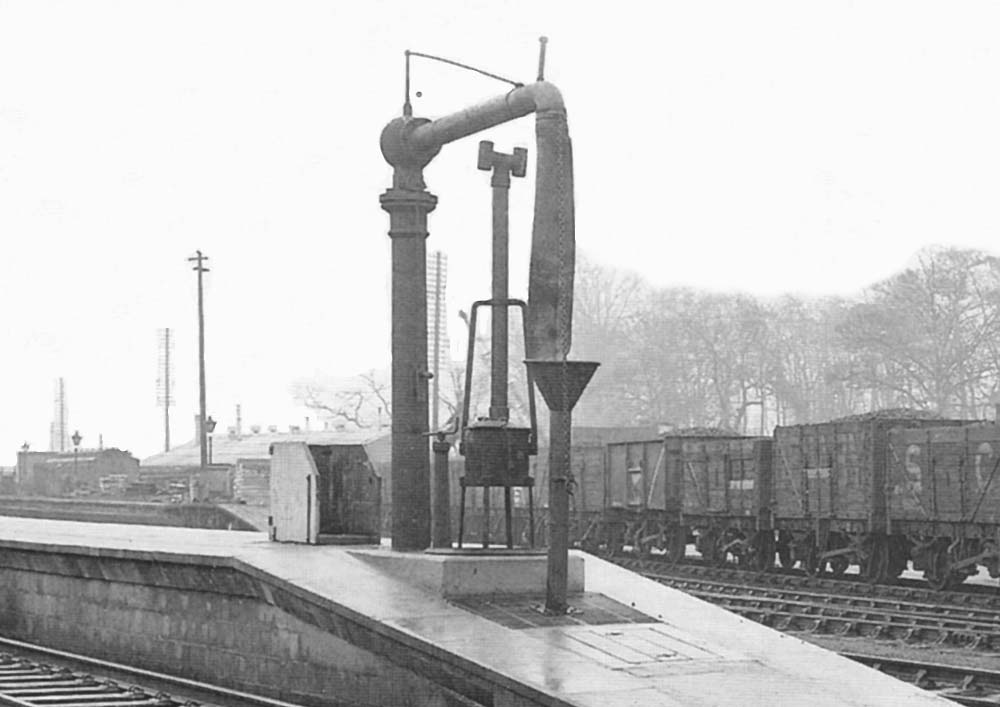 Close up showing the 1947 remodelled down platform which included a new water crane, drain and brazier