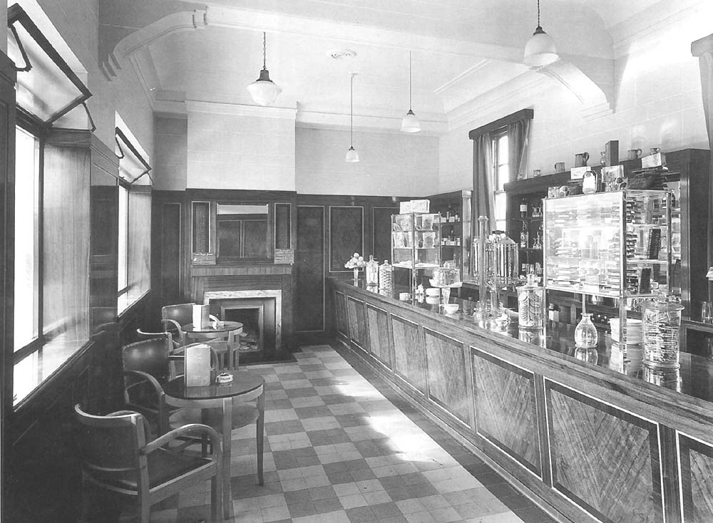 View of the interior of Leamington station's up platform's refreshment room shortly after opening in October 1939