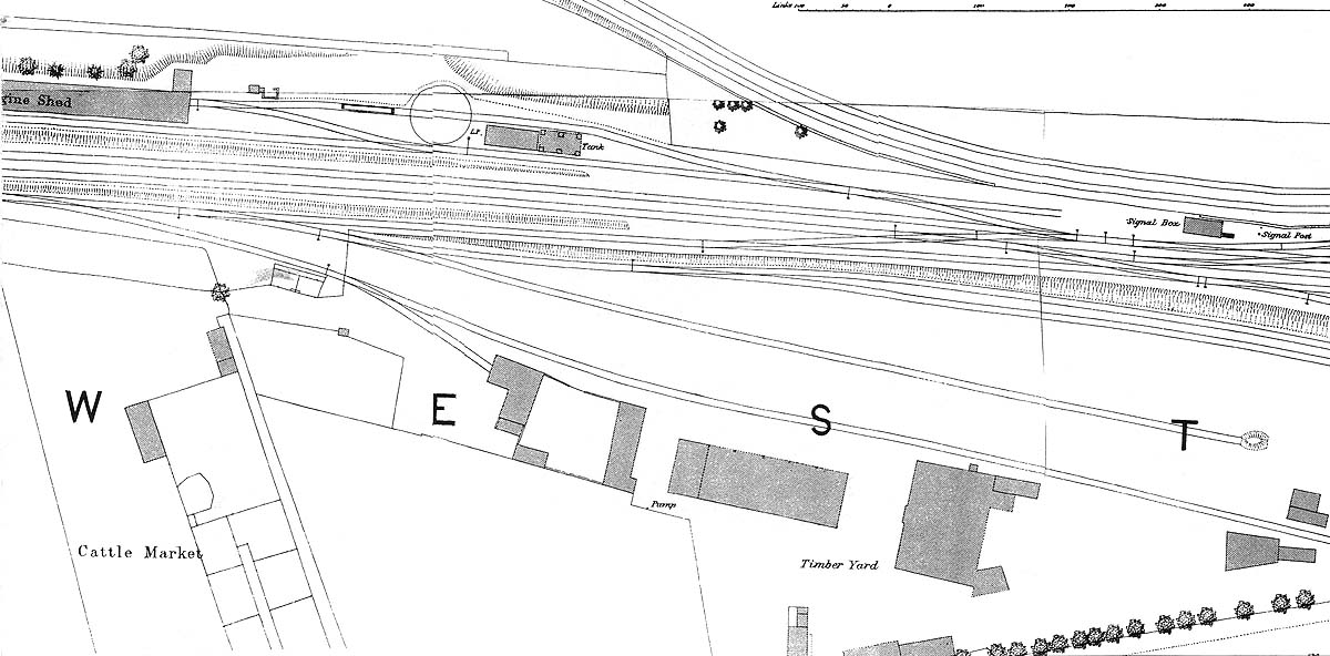 Part of the 1886 OS map showing the location and layout of the original Leamington Engine Shed