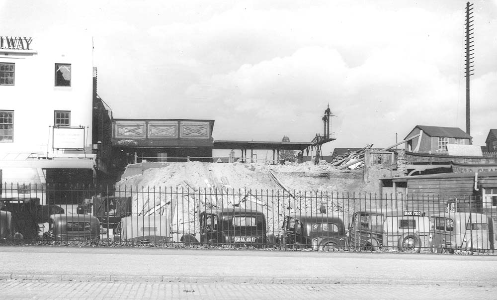 View showing the demolition of the original station's main buildings located on the down platform is now complete