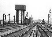 Close up showing the approach road to the original locomotive shed and the standard GWR water tank