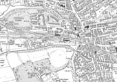 Part of the 1886 OS map showing the southern approaches to Leamington's original station