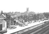 An official photograph showing the rebuilding of the up platform with its buildings and canopy under construction in 1939