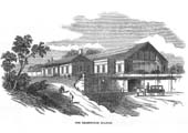 An artist's impression of Leamington station and station forecourt seen just after it opened in 1853