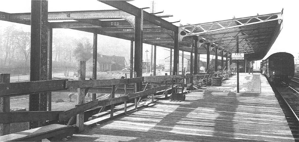 View of the down platform showing the main station structure being erected and the down platform canopy 