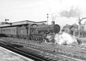 Ex-GWR 4073 Class 4-6-0 No 5036 'Lyonshall Castle' is seen departing from the up platform in 1951