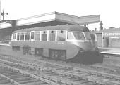 Ex-GWR Railcar No 14 having arrived from Stratford upon Avon stands at Leamington station's up platform in 1959