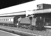 Ex-GWR 5101 Class 2-6-2T No 5104 stands at Leamington's up platform with an up local service