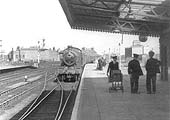 Ex-GWR 43xx 2-6-0 No 5337 is seen arriving at Leamington's down platform with a local passenger service
