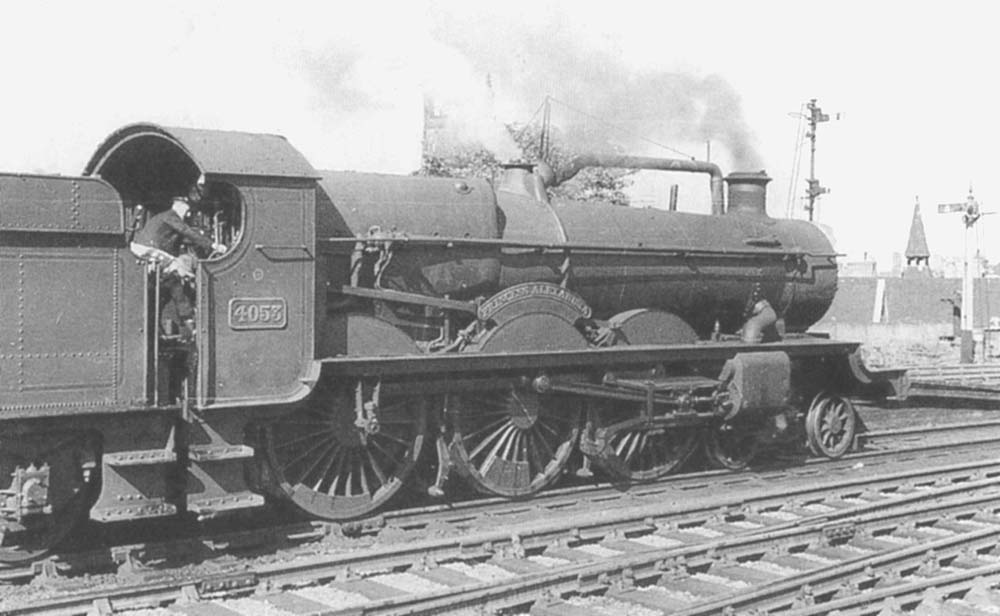 Ex-GWR 40xx Class 4-6-0 No 4053 'Princess Alexandria' stands at the head of an up express service to London
