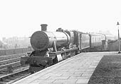 Ex-GWR Modified Hall 4-6-0 No 6973 'Bricklehampton Hall' arrives at Leamington with a down express circa 1952