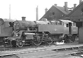 British Railways Standard Class 4MT 2-6-4T No 80072 stands outside the shed on 13th March 1965