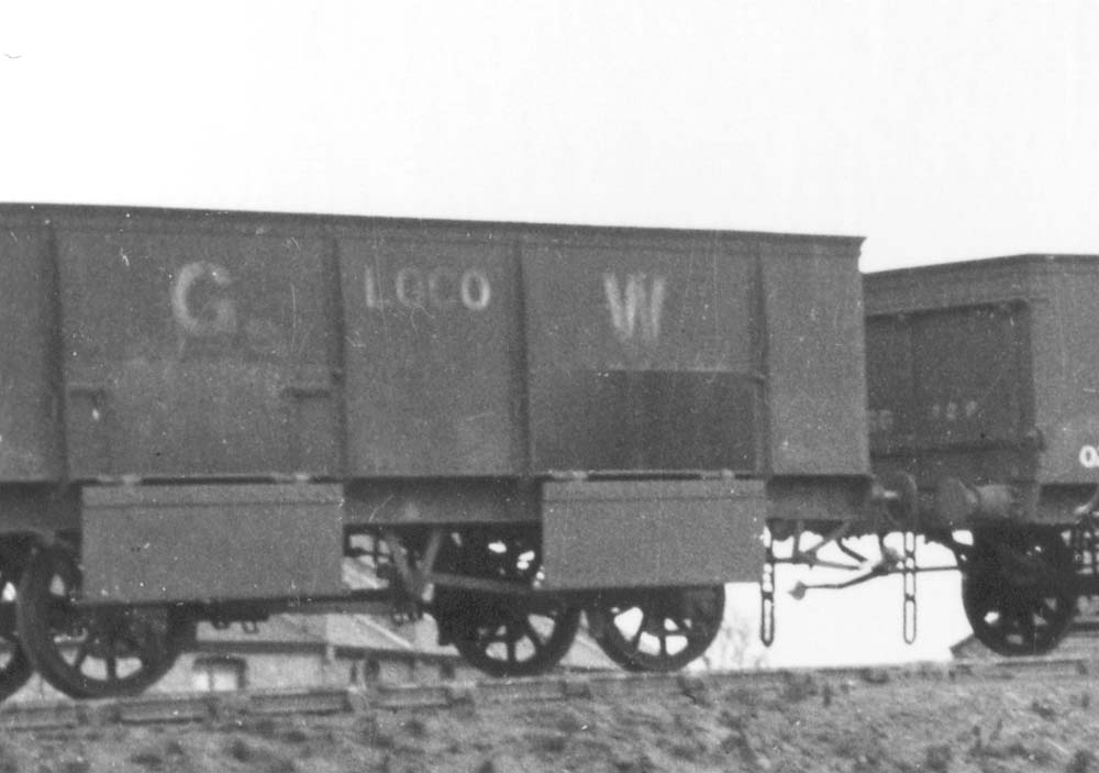 Close up showing one of the GWR's steel 'loco' wagons standing empty with the doors in the open position