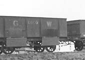Close up showing one of the GWR's steel 'loco' wagons standing empty with the doors in the open position
