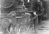 Fitter John Thomas Kendrick is seen working on British Railways built Class 2MT 2-6-2T No 41285 at Leamington Shed