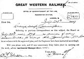 Letter to Mr SF Johnson confirming that the Board of Directors of the GWR had voted for the accommadation for carriage stock