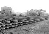 A general view of the shed in GWR days with a pair of GWR 2-6-2T Prairie tank engines standing in the yard