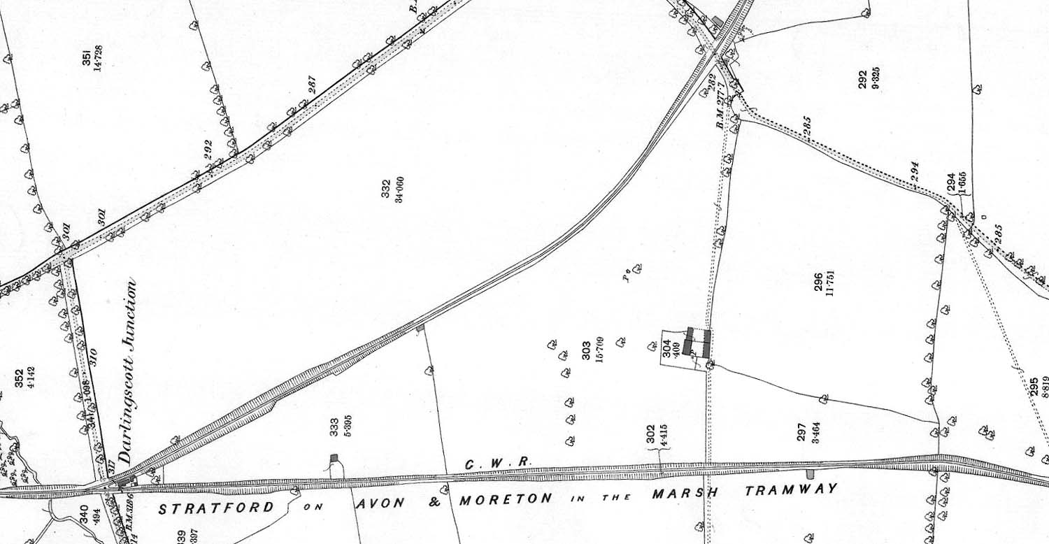 The 1885 Ordnance Survey Map of Darlingscott Junction prior to the opening of Longdon Road station