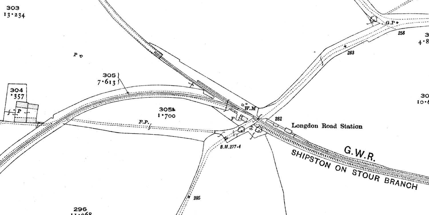 The 1921 Ordnance Survey Map showing Longdon Road station and it's basic goods yard facilities