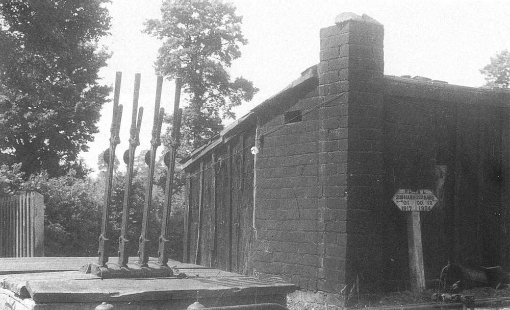 View of the ground frame located alongside the brick and timber built PW hut which controlled the sidings points and facing points lock