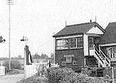 Close up showing the 1891 signal box and the short flight of steps up to the box from the original station's platform