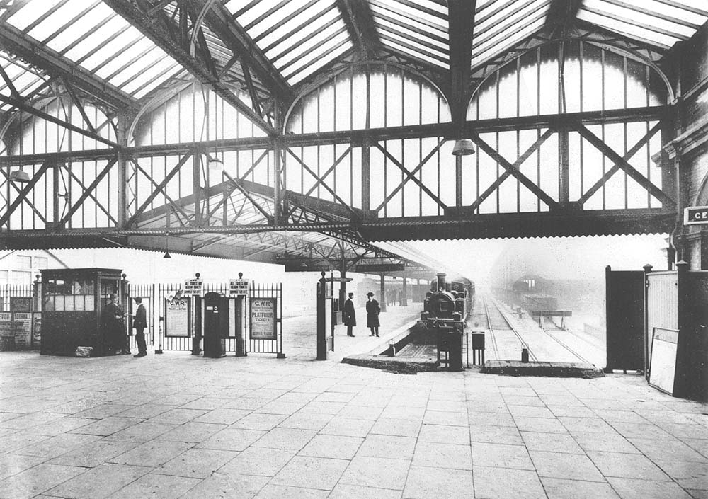 View of the concourse area leading to the platforms at Moor Street station showing the ground level goods yard to the right of the release road for locomotives