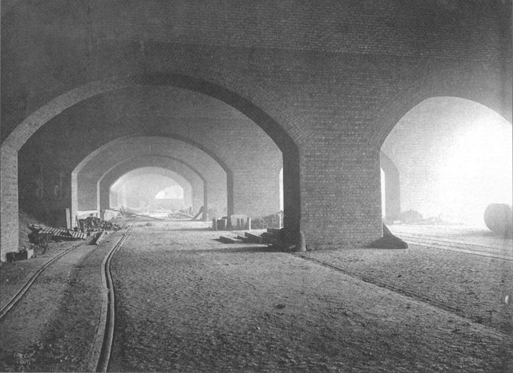 View beneath Moor Street Station and Goods depot showing there were two sheds at road level
