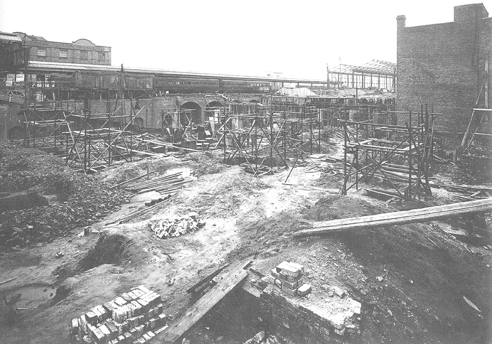 Another May 1913 view across the new Shed A construction site to the passenger station and in the background the future top level goods shed
