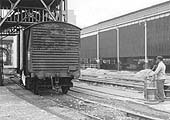 The Shunter draws out  the Banana Van out of the wagon hoist above Shed B using a rope and capstan