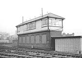 View from the Bordesley side of Moor Street Signal Box showing the deep windows at the rear of the signal box