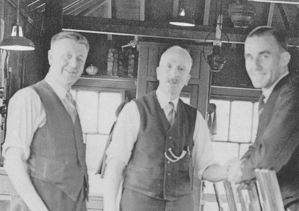 Signalman Cecil Kendrick, seen on the left, and two colleagues inside Moor Street Signal Box