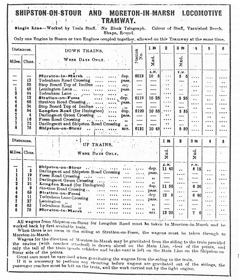 A copy of the Moreton-in-Marsh to Shipston-on-Stour Service Timetable for July 1922