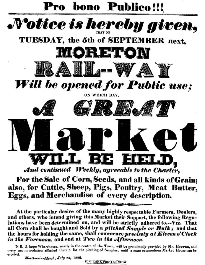 Poster announcing the opening of the Stratford & Moreton Railway on 5th September 1826