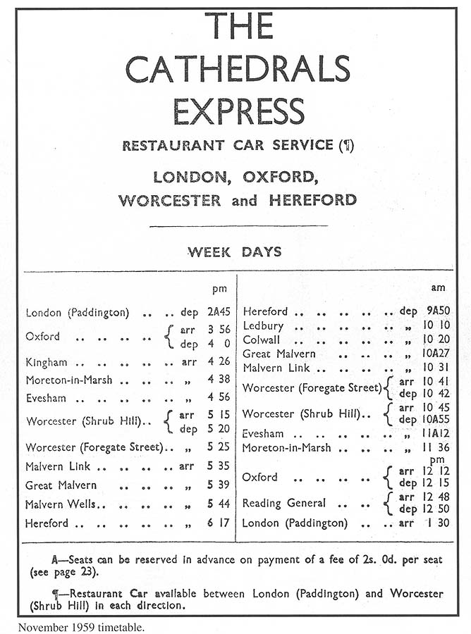 A copy of British Railways' November Timetable for week day services to London, Oxford, Worcester & Hereford