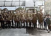 A Wood<BR>A platoon of Territorial soldiers line up for their photograph on the London bound platform in August 1914