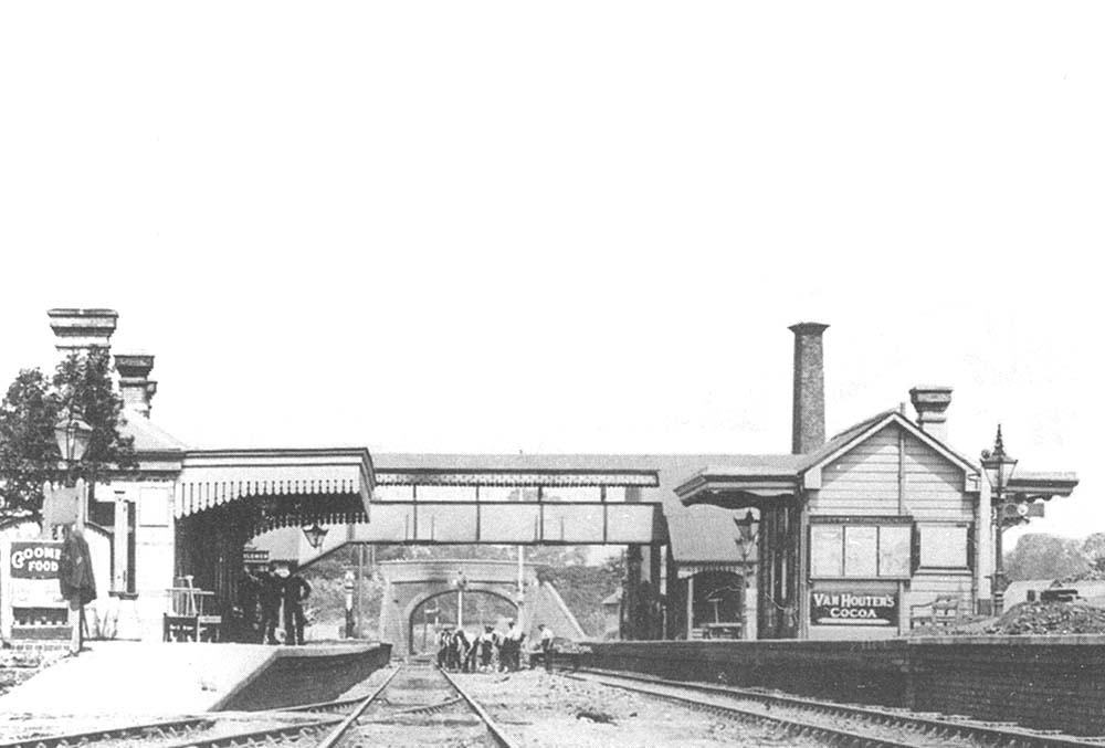 Close up showing in more detail the main station building on the down platform after the 1872-3 new construction work had been completed
