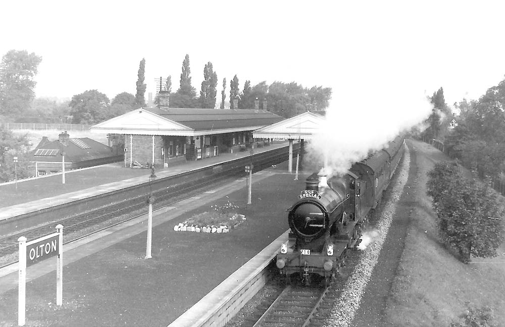 Ex-Great Western Railway 4-4-0 City Class No 3440 �City of Truro� on a SLS Special passing a deserted Olton Station on the Up Main line