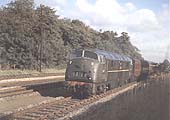 Warship D817 'Foxhound' is seen between Olton and Solihull on the 7:30am Shrewsbury to Paddington service on 27th August 1962