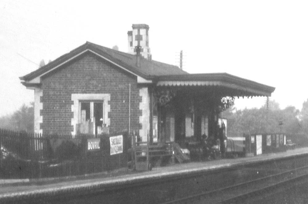Close up view of the brick built down platform building which accommodated the booking office, general waiting room and toilets