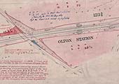 A survey map of the Birmingham & Oxford Junction railway dated 1878 shows the land purchased by the railway shaded pink