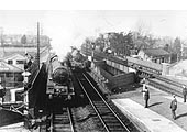 Four GWR 4-6-0 King class locomotives carry out the 1st speed test on the bridge over Grange Road/Station Road