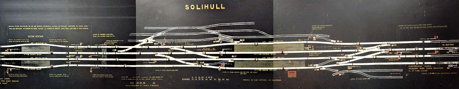 Solihull Signal Box had closed on 1st September 1969, the eight foot long illuminated diagram was bought from British Railways for 2s/6d per foot by Martin Crane