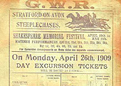 A GWR Public Notice providing information on timings and fares to visit the theatre and racing at Stratford on Avon
