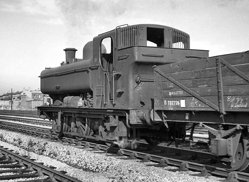 Ex-GWR 57xx Class 0-6-0PT No 3770 passes by with a Type 9 ballast train service on 26th September 1964