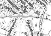 A 1939 Ordnance Survey map showing the layout and juxtaposition of Evesham Road Crossing and Sanctus Street